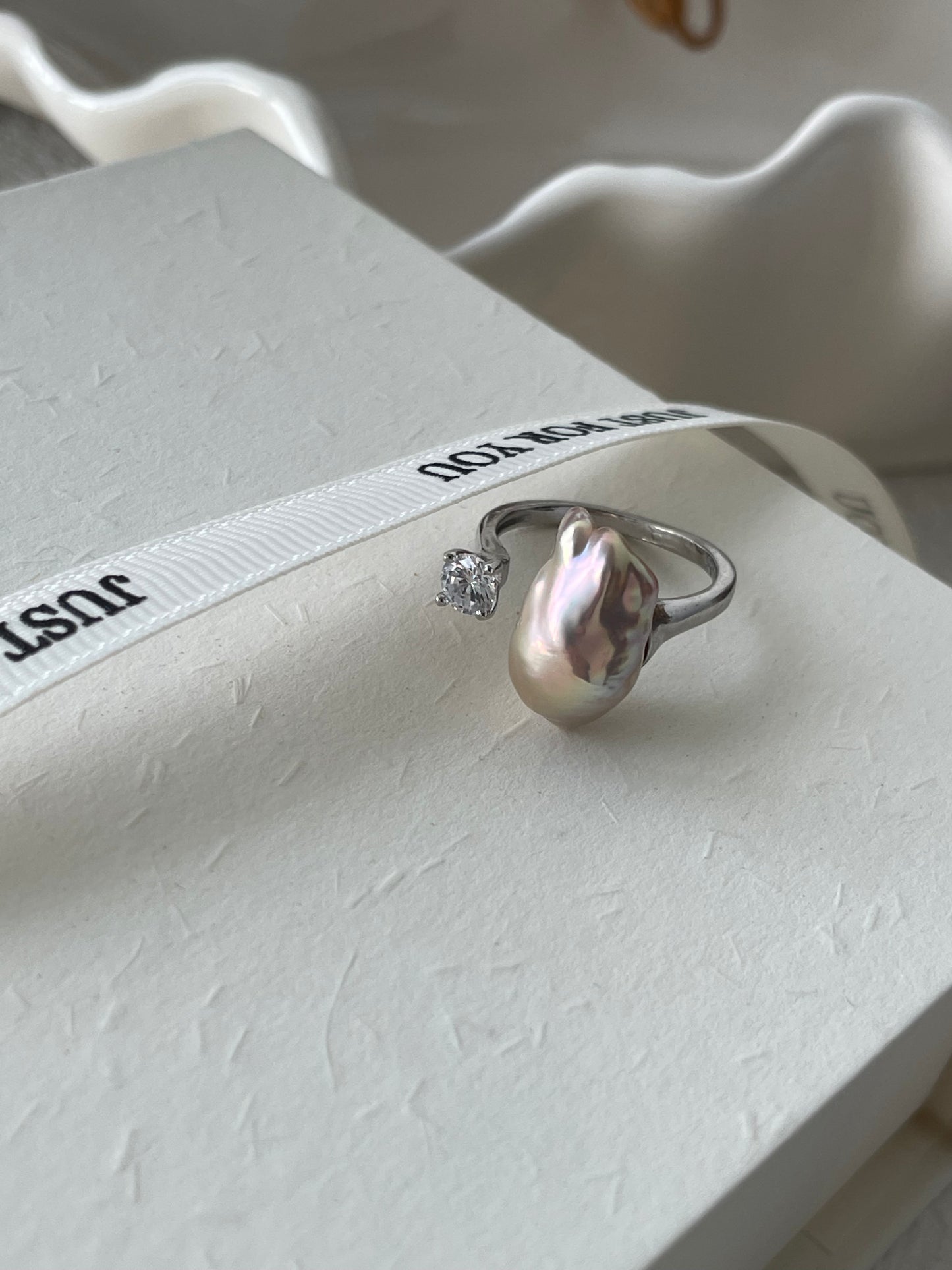 Baroque Pearl Diamond Ring